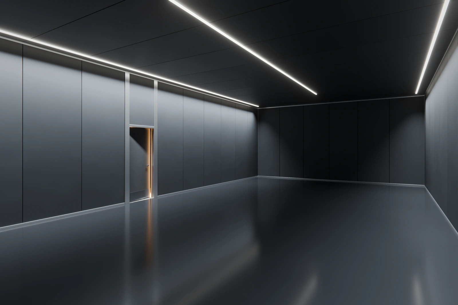 A generic Centurion Vault Series modular SCIF interior, its wall panels set in a regular modular rhythm.