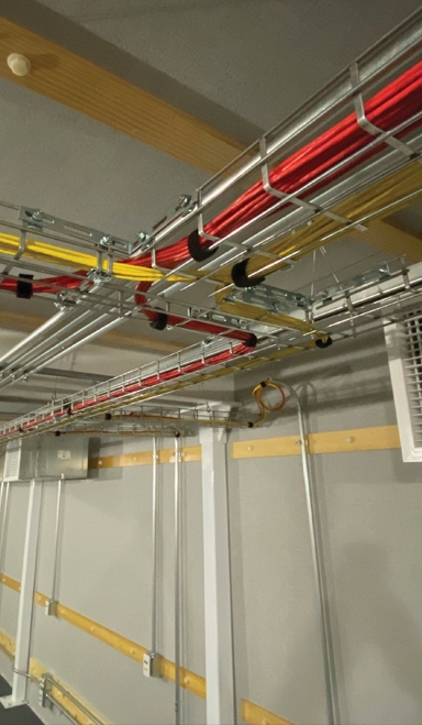 Yellow Red pipes inside Modular SCIF