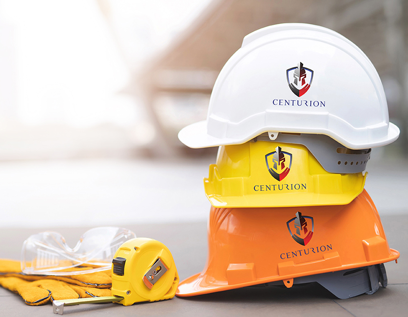 yellow and white hard safety wear helmet hat in the project at c